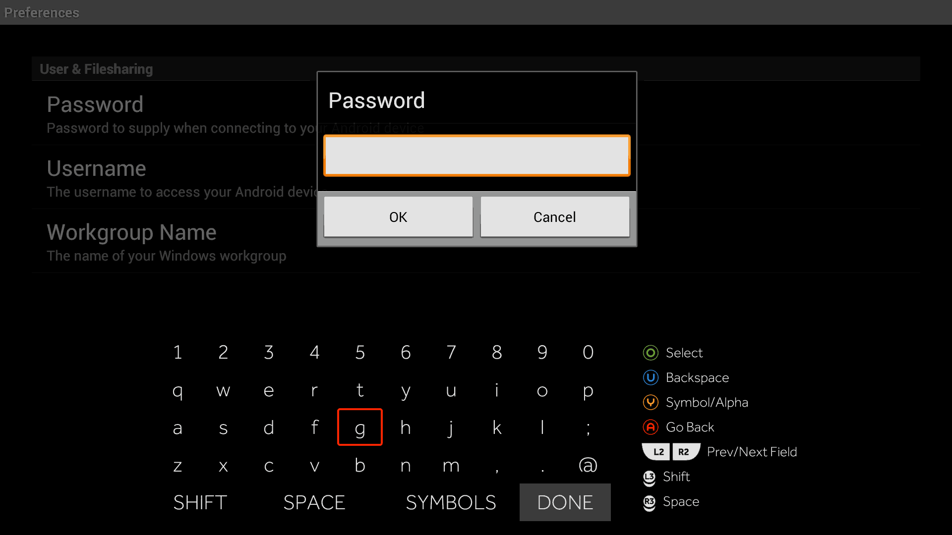 Samba FileSharing Password Section for Ouya
