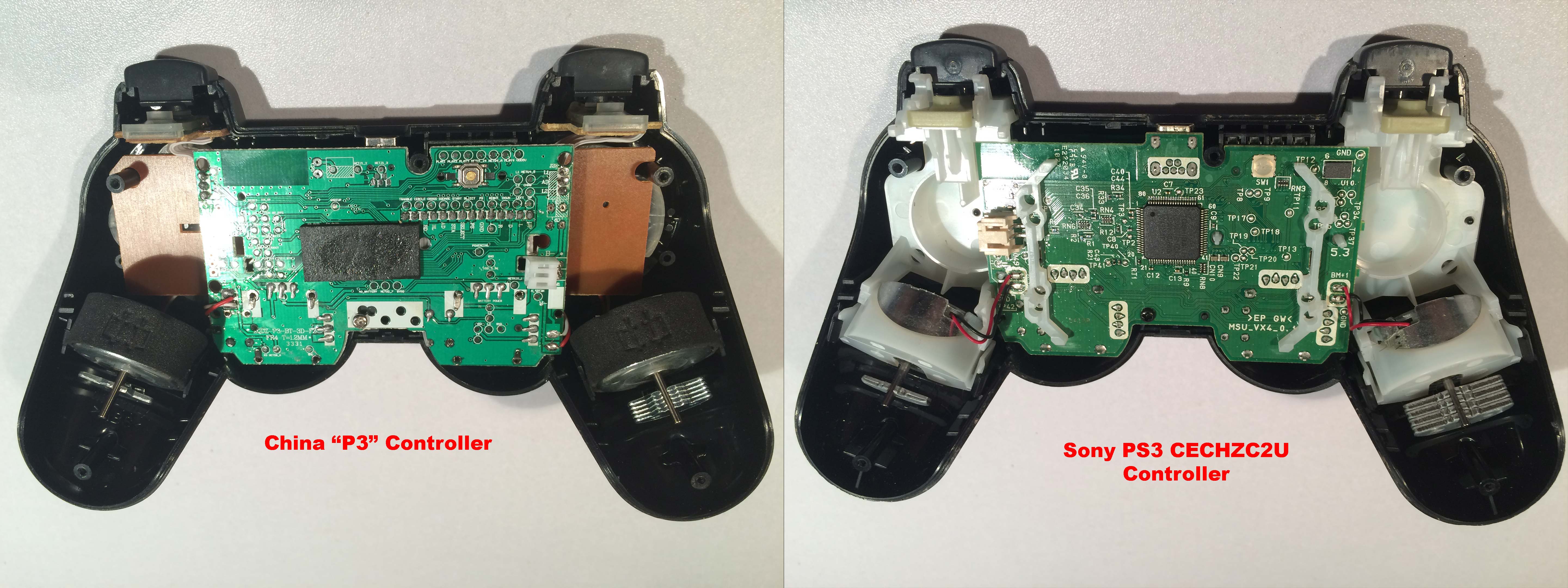 P3 vs PS3 controller - inside board view.