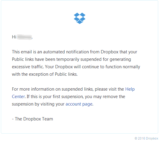 Broken Links due to DropBox account suspension.