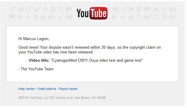 YouTube Released Claim.