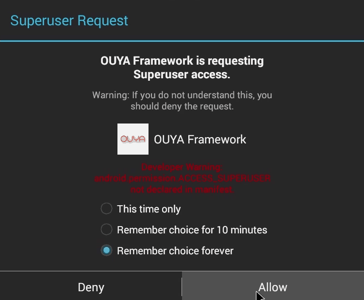 Ouya Launcher - SuperUser request