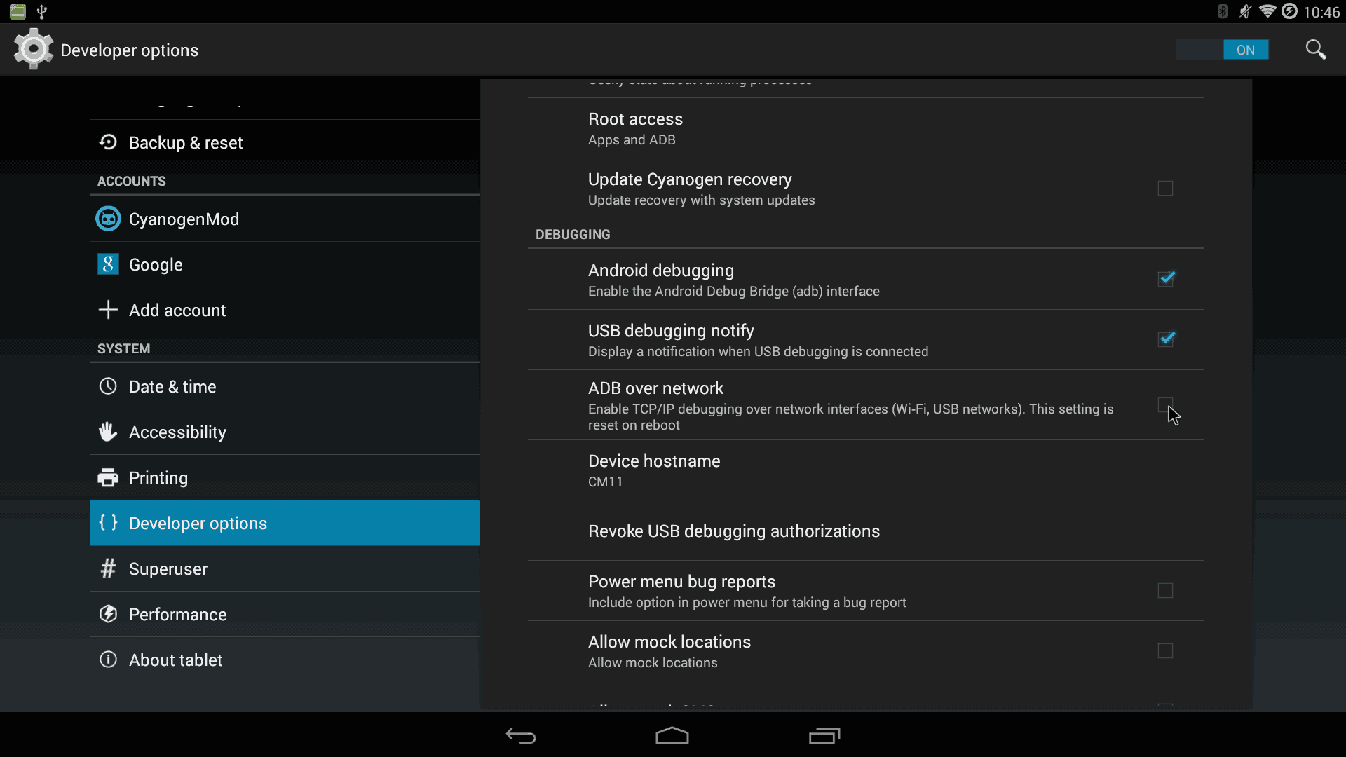 CM11 - Ouya Cyanogen 11 ADB settings over network