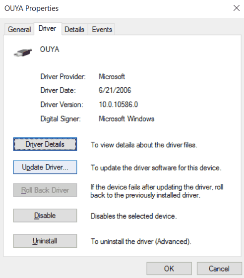 Windows 10 x64 - Update Driver for Ouya ADB