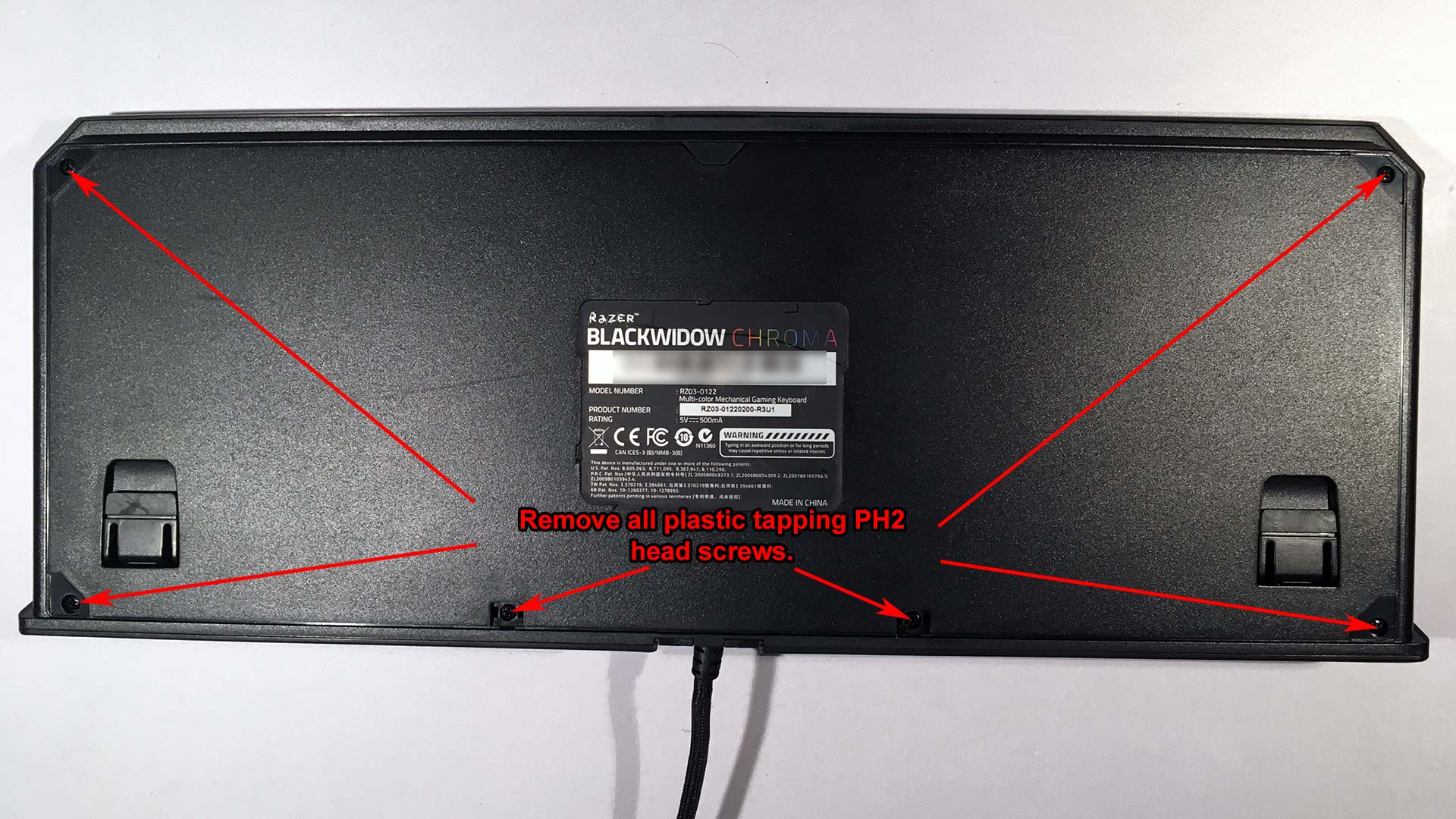 Razer Blackwidow 2014 - Remove lower case screws.