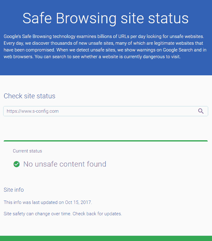 Google safe site transparency check passed.