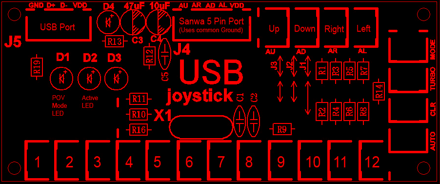 Zero Delay Joystick Encoder DIY pinouts.