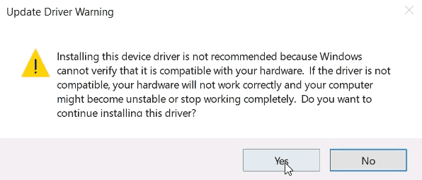 Device Manager - Driver Warning.