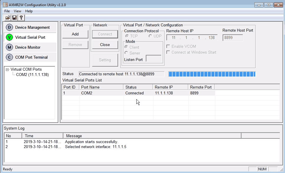 AXMR2W Configuration utility - Click the connect button to enable.