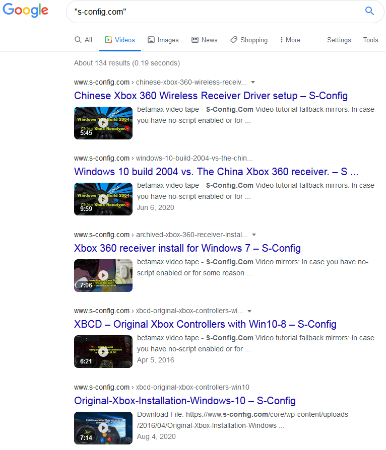 S-Config.Com video results.