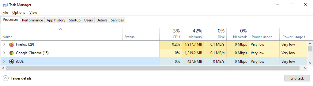 Task Manager I-Cue memory Usage.