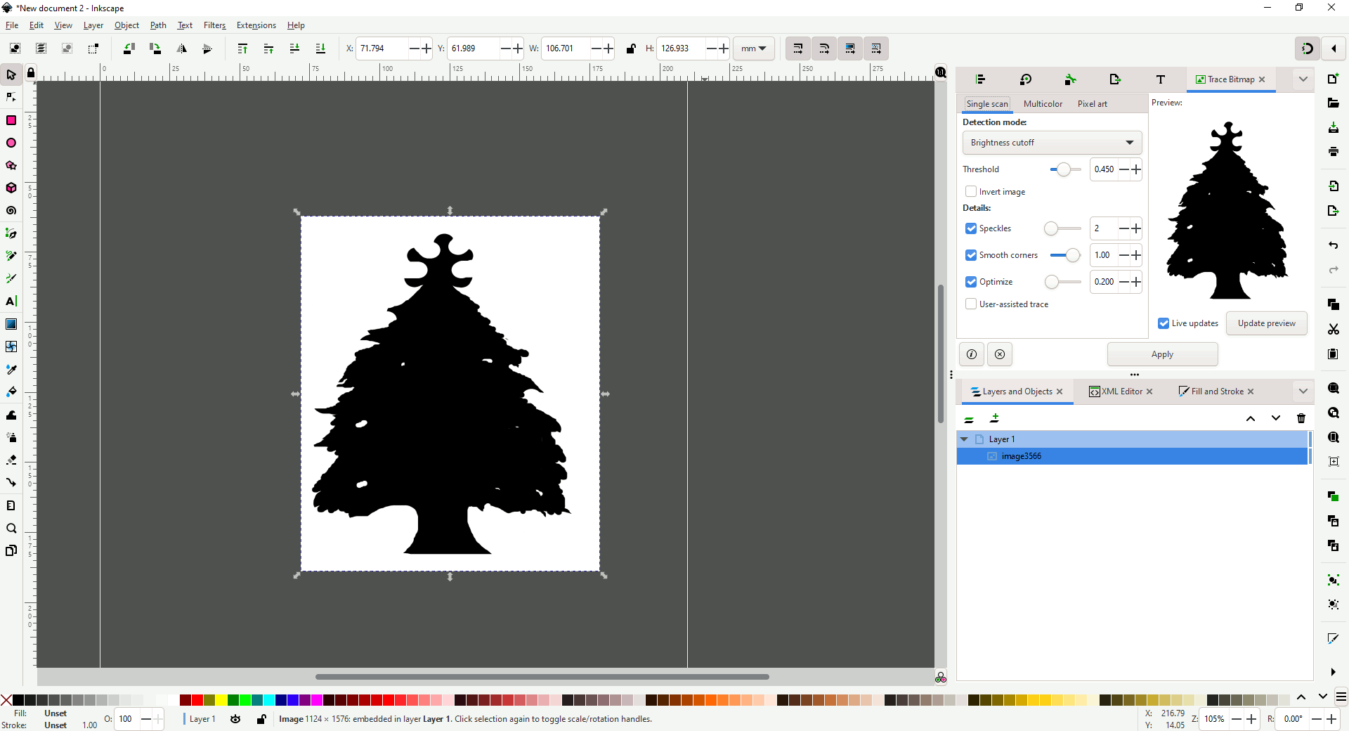 Pasting the Raster into Inkscape.