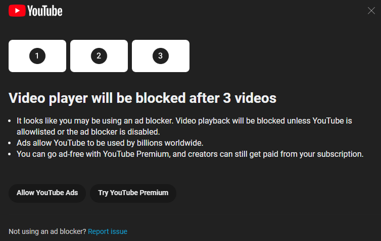 YouTube Ad Block detection.